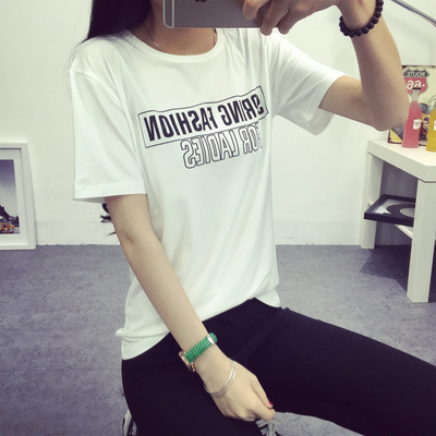 2016新款夏季韩版字母印花女装短袖T恤女士打底衫显瘦女生T恤女