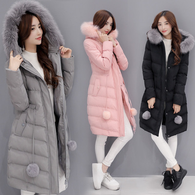 棉衣女中长款连帽学生冬装新款韩版大码修身羽绒棉服加厚保暖外套