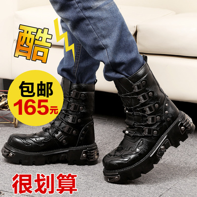 新款韩版男马丁靴潮流男靴军靴中筒07作战靴增高靴子工装靴厚底靴