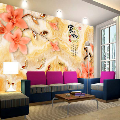 大型3D无缝无纺布壁画 客厅电视背景墙沙发中式壁纸家和富贵墙纸