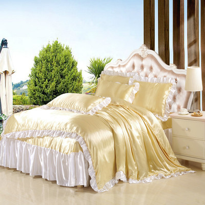 韩版夏季天丝四件套冰丝床单被套床裙床笠公主蕾丝花边床上用品