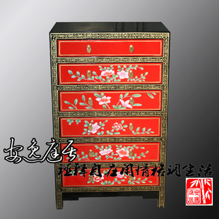 中式六斗柜实木储物柜彩绘玄关柜怀旧角柜复古收纳柜床尾柜