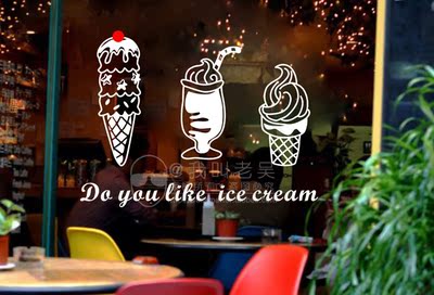 冰淇淋冰激凌墙贴纸画冷饮冰柜甜品小吃店西餐厅咖啡馆装饰墙纸画