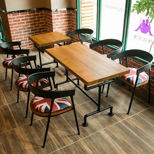 咖啡厅桌椅组合实木餐桌椅酒店简约现代奶茶店桌椅复古西餐厅桌子