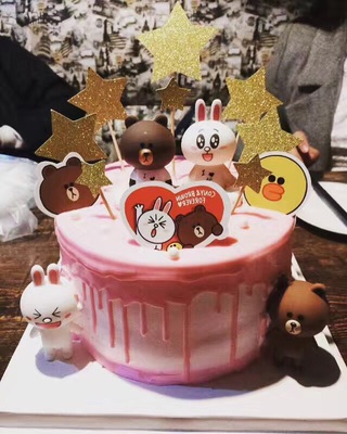 广州同城配送儿童巧克力动物奶油生日蛋糕水果棉花糖布朗熊可妮兔