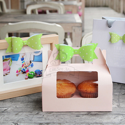 烘焙包装 绿色纸质蝴蝶结 巧克力饼干盒 月饼西点盒包装装饰10个