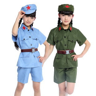 革命军装 短袖红卫兵服装 儿童红军服装 文革解放演出服装 摄影