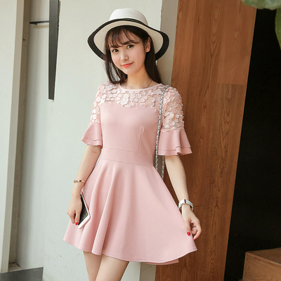 2016夏季新款 韩版时尚品牌修身短袖连衣裙