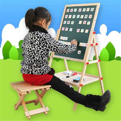 木质大黑板学习磁性折叠式双面画板画架幼儿益智儿童木制玩具包邮