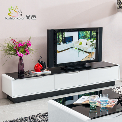 尚色钢化玻璃黑白电视柜 简约白色烤漆电视柜 小户型客厅电视柜