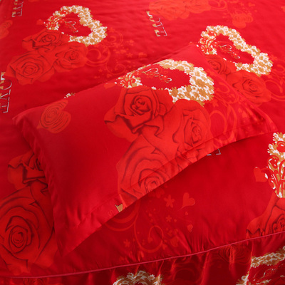 爱相随大红枕套一对25情侣结婚庆枕套单人磨毛枕罩皮喜庆枕套玫瑰