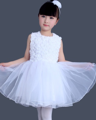 儿童公主裙演出服装女童韩版白色花童礼服婚纱裙表演服舞蹈主持裙