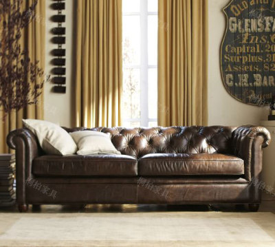 新古典后现代美式拉扣沙发简约欧式现代皮艺三人北欧英伦法式沙发