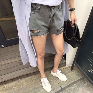 女装夏装2016新款韩版高腰破洞牛仔短裤百搭显瘦直筒阔腿裤薄
