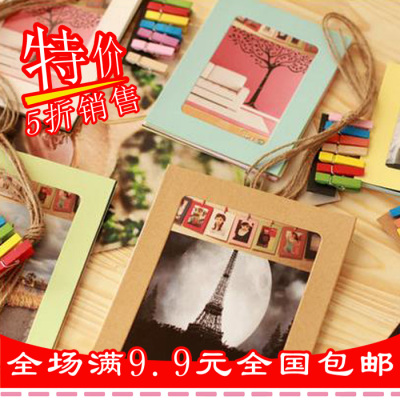韩国2015相册悬挂纸DIY相框6寸相片框麻绳+彩色夹子+7个相框 热卖