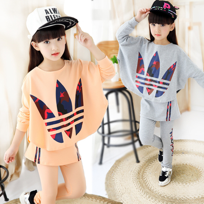 童装女童蝙蝠衫套装 2016新款春秋季儿童韩版纯棉运动装两件套装
