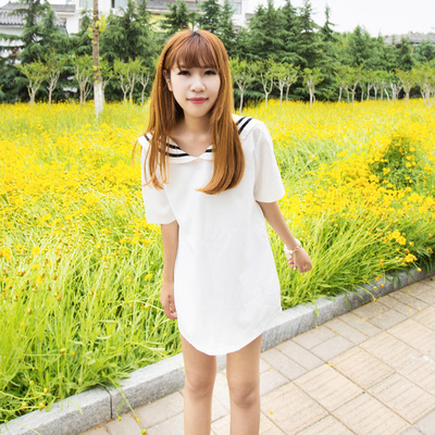 苛苛绮2015夏季新款女装日系学院风韩版学生五分中袖海军领连衣裙