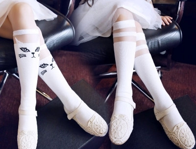 韩国进口女童中筒袜春夏超薄超仙公主蕾丝花边短袜 复古全棉袜子