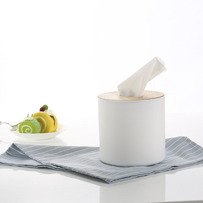 原色橡木圆形纸巾盒  客厅家用卫生纸抽纸创意桌面收纳盒