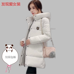 2016新款韩版冬季大码女装修身显瘦中长款羽绒服加厚连帽纯色外套