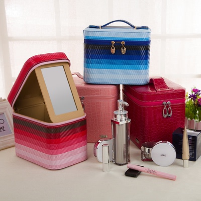 缔家乐专业化妆包收纳包大容量手提镜子化妆箱子亚克力透明储物盒