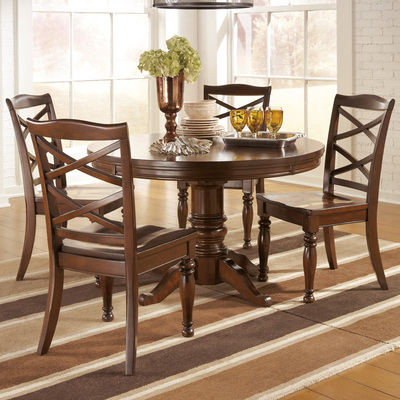 精益美家住宅家具 美式实木餐桌伸缩圆形桌6人餐桌椅组合4人饭桌