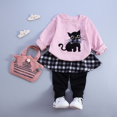 活动备用2016秋季韩版卡通小猫纯棉小童套装1-2-3-4岁女童两件套