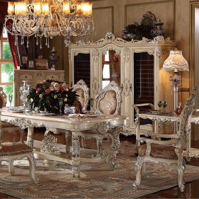 欧法式奢华餐厅家具 大理石面 纯实木双面雕花餐桌椅套装家具特价