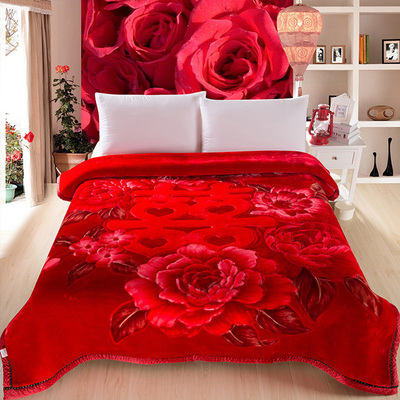 悠享拉舍尔毛毯双层加厚盖毯大红毛毯双人厚冬季婚庆毯子保暖