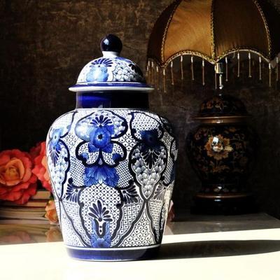 欧式陶瓷 西洋风青花素朴青韵风雅设计感青花瓷罐 装饰摆件
