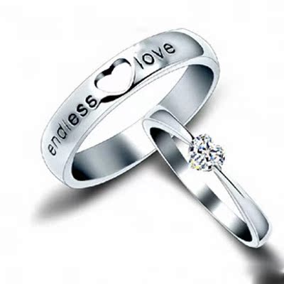 爱心情侣戒指S925银男女对戒 韩版创意男女指环一对 情人礼物包邮