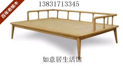 新中式明清古典仿古老榆木家具实木罗汉床 免漆上漆家具单人床
