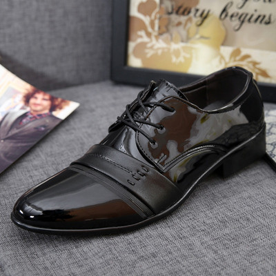 春秋季男士潮流韩版内增高男鞋漆面工作皮鞋黑色系带婚鞋休闲皮鞋