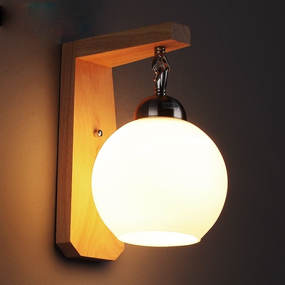 壁灯 简约现代中式实木小壁灯LED墙壁过道灯客厅卧室床头led节能