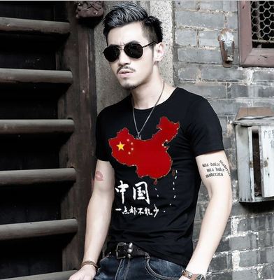 网络爆款男士短袖T恤中国地图印花男式体恤厂家直销
