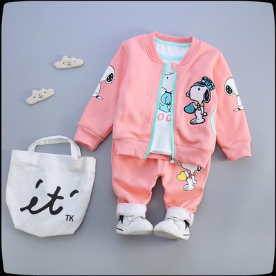 女童秋冬季套装加绒加厚三件套0-1-2-3岁半4婴儿宝宝衣服韩版卫衣