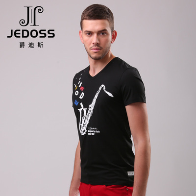 2015爵迪斯夏季新款男修身趣味乐器图案短袖T恤JT31X1307-01