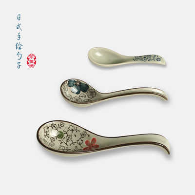 景德镇 特价日式釉下彩小勺子 陶瓷吃饭勺 实用喝汤调羹 量勺餐具