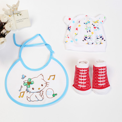 兔子兜兜新生儿宝宝袜夏季0-6个月婴儿口水巾帽子袜子三件套包邮