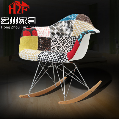 布艺沙发椅 软包伊姆斯摇摇椅木质时尚餐椅 欧式创意 设计师椅