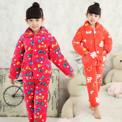 女童法兰绒卡通睡衣套装 2016秋装新款中大童女宝宝家居服两件套
