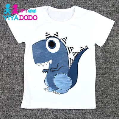 YIYADODO2015夏装新款男女童白色恐龙T恤圆领短袖