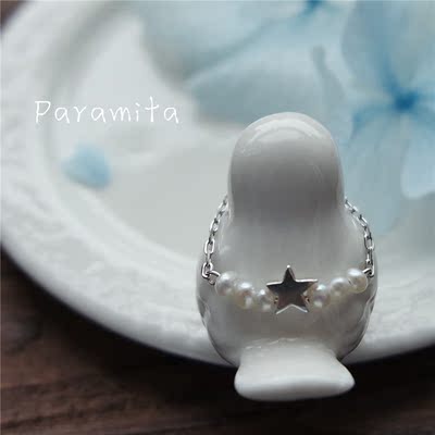 【Paramita】订制素银小星星天然淡水小珍珠女戒 可爱小软戒 尾戒