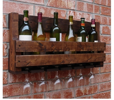 美式复古红酒架 壁挂式葡萄酒架 实木吧台洋酒柜酒杯架酒柜置物架