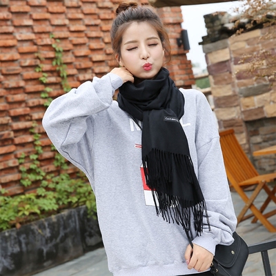 韩版冬季仿羊绒女士两用披肩围巾两用保暖纯色空调房围巾空调披肩