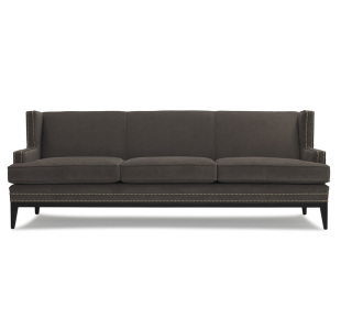 出口家具简约现代美式灰色布艺三人沙发进口植绒客厅英法式可定制