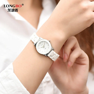 龙波正品韩版简约陶瓷手表女士腕表白色手表女学生时尚潮流石英表