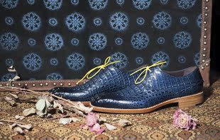 2015新款 1928品牌蔚海蓝鳄鱼皮纯手工皮底德比正装经典定制鞋