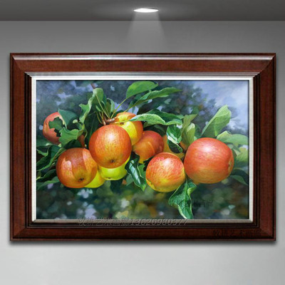 纯手绘写实静物油画客厅餐厅玄关挂画装饰画有框画苹果油画