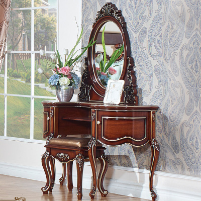 欧式梳妆台卧室现代简约梳妆台小户型组装雕花化妆桌实木家具组合